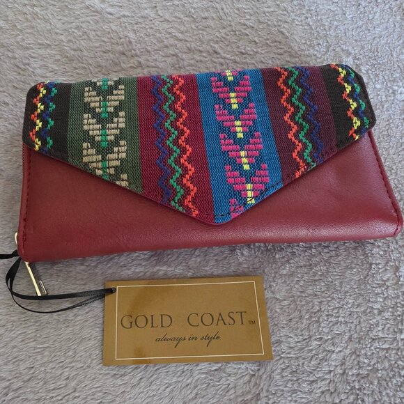Gold Coast Southwest Aztec Design Red Clutch Wallet - NWT - Picture 1 of 5